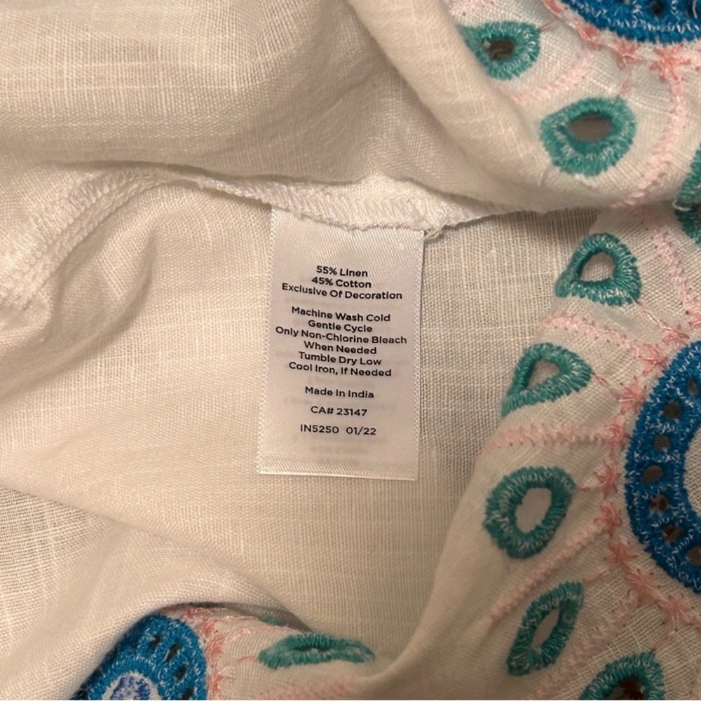 Talbots 55% Linen Embroidered Square Neck Top - Size M - Picture 10 of 12